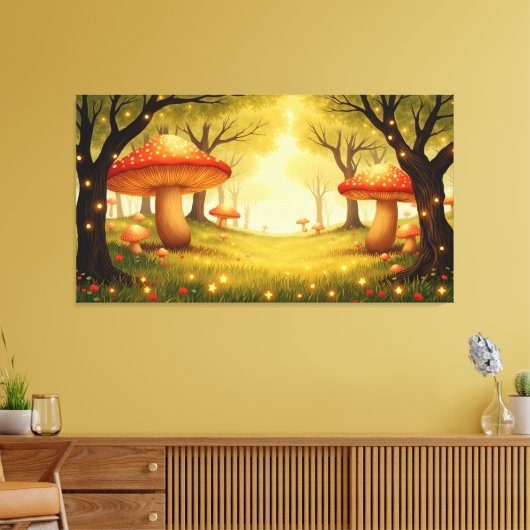 Whimsical Red Mushroom Forest Wall Art Canvas Afdruk (Insitu (Woonkamer))