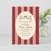 Whimsical Red Pink Striped Scribble Wedding Kaart