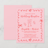 Whimsical Red Pink Wedding Reception Invitation (Voorkant / Achterkant)