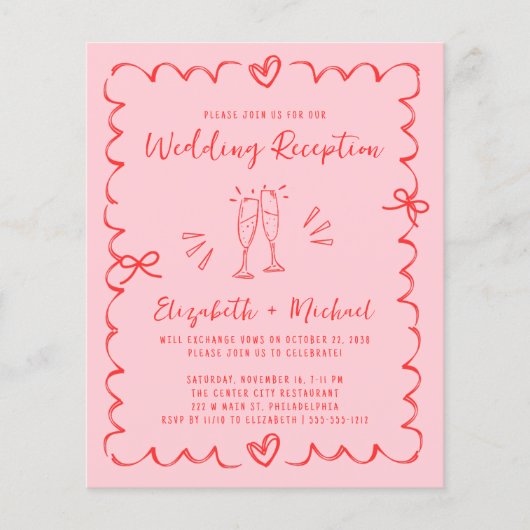 Whimsical Red Pink Wedding Reception Invitation (Voorkant)