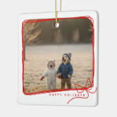 Whimsical Red Ribbon Frame Holiday Photo Keramisch Ornament (Links)