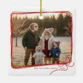 Whimsical Red Ribbon Frame Holiday Photo Keramisch Ornament (Achterkant)