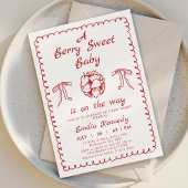 Whimsical Red Strawberry Berry Sweet Baby shower Kaart
