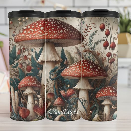 Whimsical Red Toadstool Mushroom Forest Thermosbeker