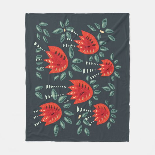 Whimsical Red Tulips Floral Art – Abstracte lente Fleece Deken (Voorkant)