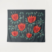 Whimsical Red Tulips Floral Art – Abstracte lente Wandkleed (Voorkant (horizontaal))