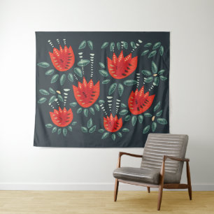 Whimsical Red Tulips Floral Art – Abstracte lente Wandkleed