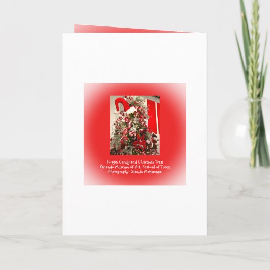 Whimsical Red & White Snoep Threaded kerstboom Feestdagen Kaart (Achterkant)