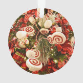 Whimsical Red & White Snoep Threaded kerstboom Ornament (achterkant)