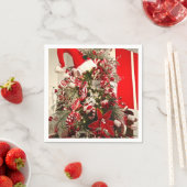 Whimsical Red & White Snoep Threaded kerstboom Servet (Insitu)