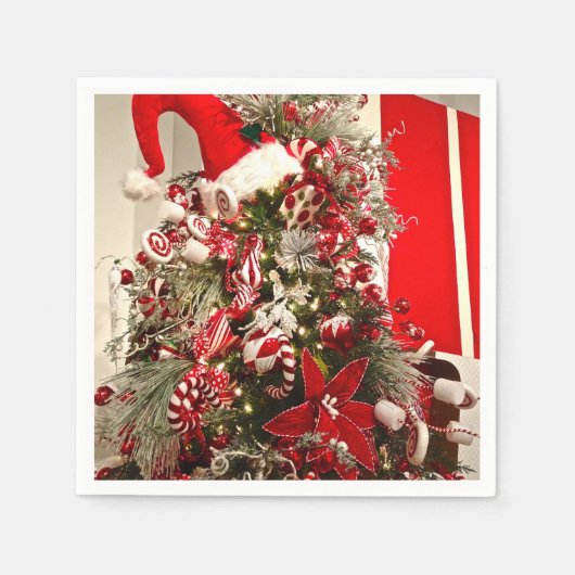 Whimsical Red & White Snoep Threaded kerstboom Servet (Voorkant)