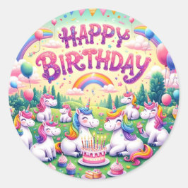 Whimsical regenboog eenhoorn verjaardag stickers
