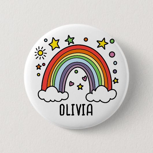 Whimsical regenboog gepersonaliseerde meisjes ronde button 5,7 cm (Voorkant)