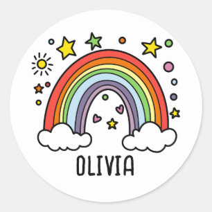 Whimsical regenboog gepersonaliseerde meisjes ronde sticker