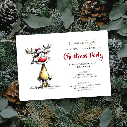 Whimsical Reindeer Editable Christmas Invitation
