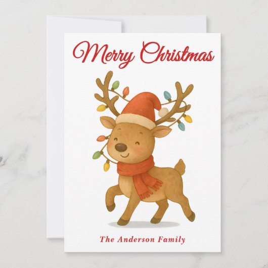 Whimsical Reindeer met String Lights Kerstmis Feestdagenkaart (Voorkant)