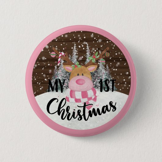 Whimsical Reindeer - Mijn eerste Kerstmis Ronde Button 5,7 Cm (Voorkant)