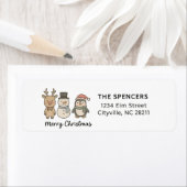 Whimsical Reindeer, Snowman & Penguin Christmas Etiket (Insitu)