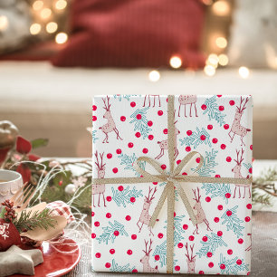 Whimsical Rendier en Bes Kerstpatroon Cadeaupapier