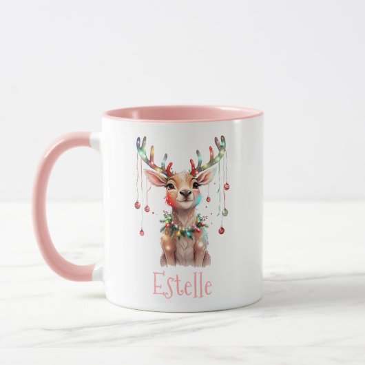 Whimsical Rendier Kerstverlichting en Ornamenten Mok (Links)