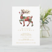 Whimsical Rendier Patchwork Kerstmis Rood TMF26 Kaart (Staand voorkant)