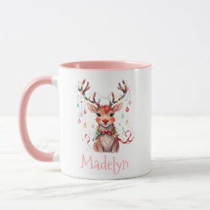 Whimsical Rendier Rudolph en Kerstverlichting Mok