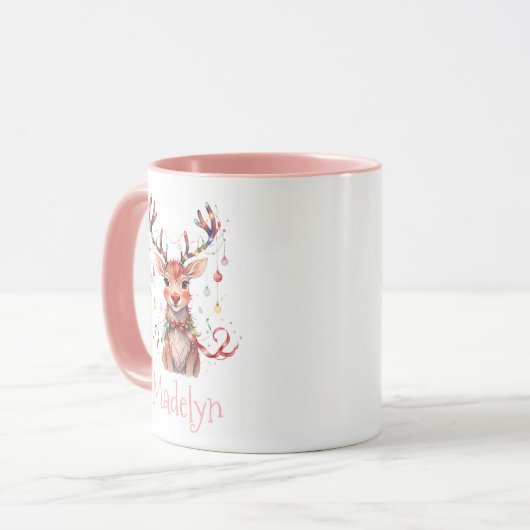 Whimsical Rendier Rudolph en Kerstverlichting Mok (Voorkant links)