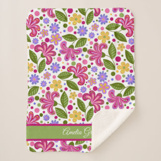 Whimsical Retro Bloemen in Pinks en Groenen Sherpa Deken