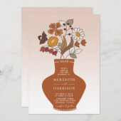 Whimsical Retro Bloemen QR Code Bruiloft Kaart (Voorkant / Achterkant)