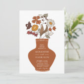 Whimsical Retro Bloemen QR Code Bruiloft Kaart (Staand voorkant)