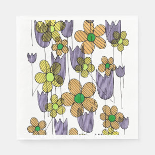 Whimsical Retro Bloemrijke Doodle Geometrische Vie Servet