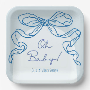 Whimsical Retro Blue Hand getrokken boog Baby show Papieren Bordje