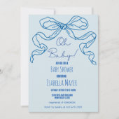 Whimsical Retro Blue Hand getrokken boog Oh Baby s Kaart (Voorkant)