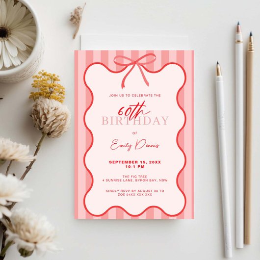 Whimsical Retro Border 60th Birthday Party Kaart