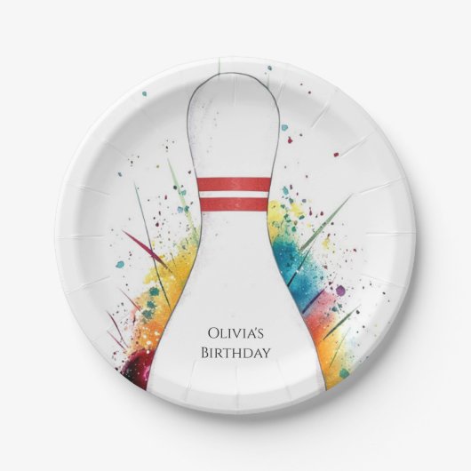 Whimsical Retro Bowling Verjaardag Papieren Bordje (Voorkant)