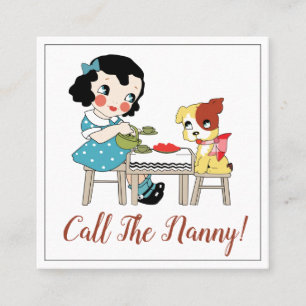 Whimsical Retro Child and Dog Tea Party Nanny Vierkante Visitekaartje