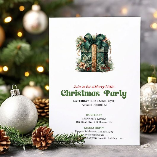 Whimsical retro Christmas present party invitation