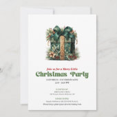 Whimsical retro Christmas present party invitation Kaart (Voorkant)