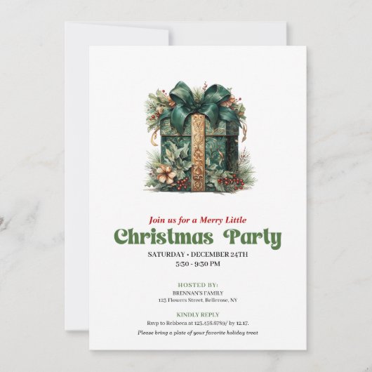 Whimsical retro Christmas present party invitation Kaart (Voorkant)