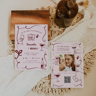 Whimsical Retro Doodle Art Bruiloft Kaart