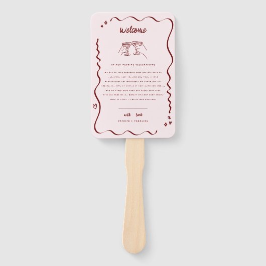 Whimsical Retro Doodle Art | Bruiloft Welkom Handwaaier (Voorkant)
