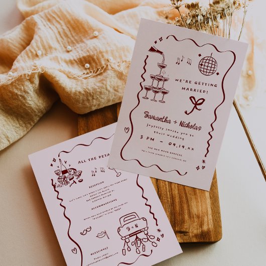 Whimsical Retro Doodle Kunst | Trouwen Kaart
