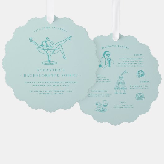 Whimsical Retro Doodle | Vrijgezellenweekend Ornament Kaart (Voorkant / Achterkant)