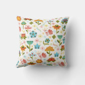Whimsical Retro Flowers en Birds Kussen (Achterkant)