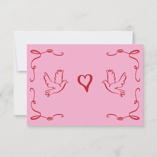 Whimsical Retro Hand getekend Roze Rode bruiloft Q RSVP Kaartje (Achterkant)