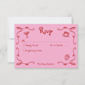 Whimsical Retro Hand getekend Roze Rode bruiloft RSVP Kaartje (Voorkant)