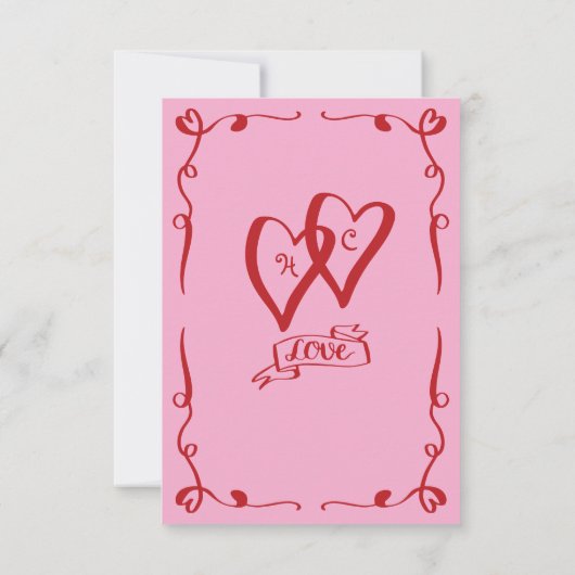 Whimsical Retro Hand getekend Roze Rode bruiloft Save The Date (Achterkant)