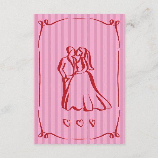 Whimsical Retro Hand getekend Roze Rode Streep Wed Informatiekaartje (Achterkant)