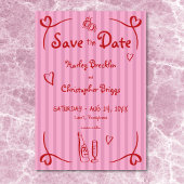 Whimsical Retro Hand getekend Roze Rode Streep Wed Save The Date