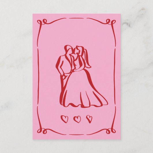 Whimsical Retro Hand getekend Roze Rood bruiloft D Informatiekaartje (Achterkant)